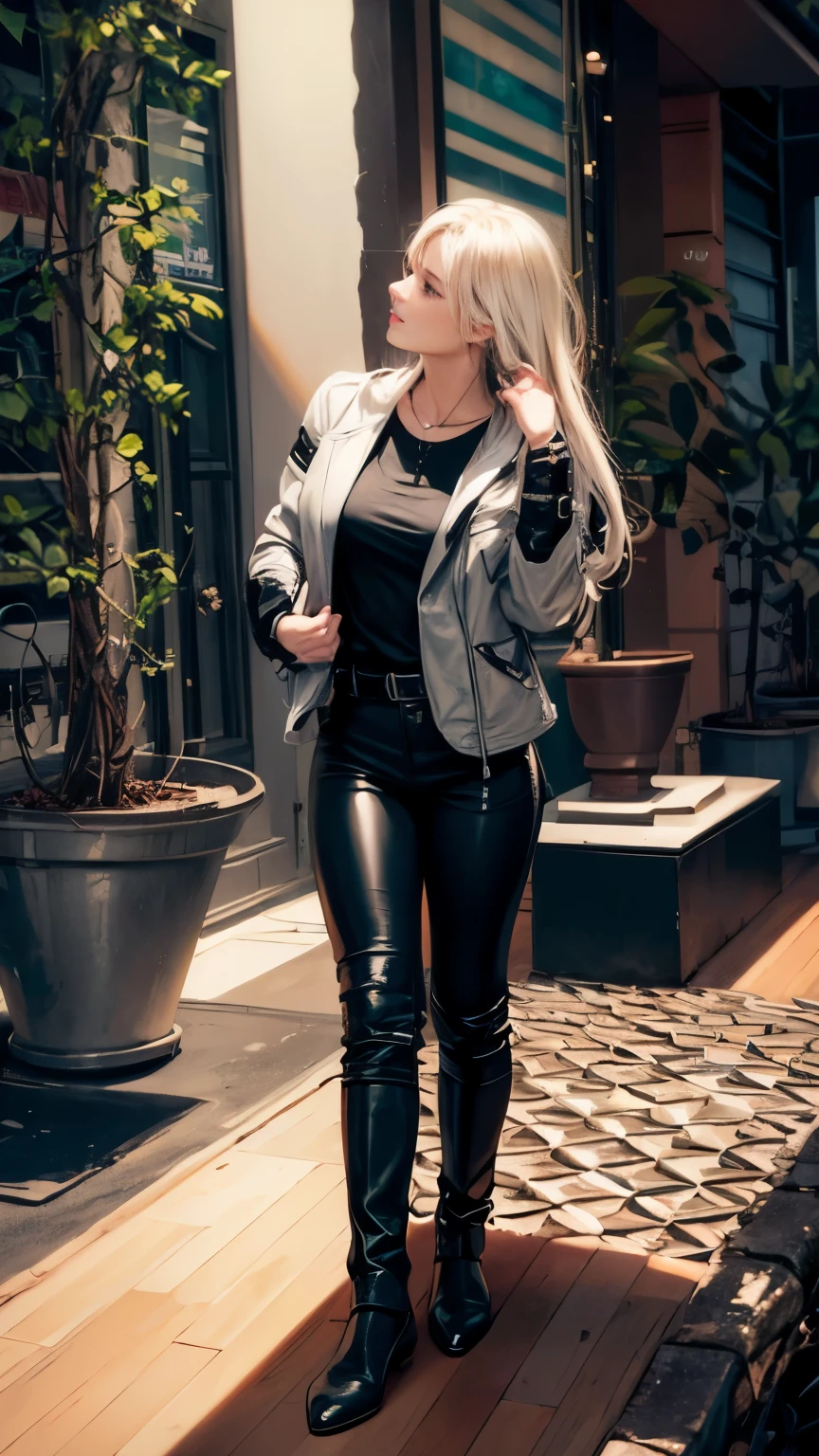 (skindentation:1.5), Realistic, Photorealistic, (masterpiece:1.5), concept art, intricate details, highly detailed, photorealistic, octane render, 8k, unreal engine, dynamic pose, best quality, highres, (realistic face:1.1), (hyperrealistic:1.1), ((full_body)), perfect eyes,(shiny skin:1.2), (((hairstyle))), (((perfect hands))), (extremely detailed background), ((dynamic background)), ((lightning)), (light rays), ((1girl)), wearing black leather jacket, black leather long pants, black t-shirt, black boots, (((flowing jacket))), ((detailed eyes, high quality eyes, high quality face)), (extremely intricate jacket), long black hair, ((dramatic)), epic, city, depth of field, bokeh, 4k, ((riding motorcycle))