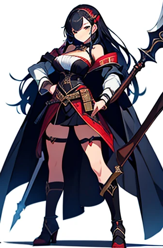 (((Best Quality))) , ((full body)), female, high fantasy cloth, solo, (white background), holding axe, stand posture, vivid color,
