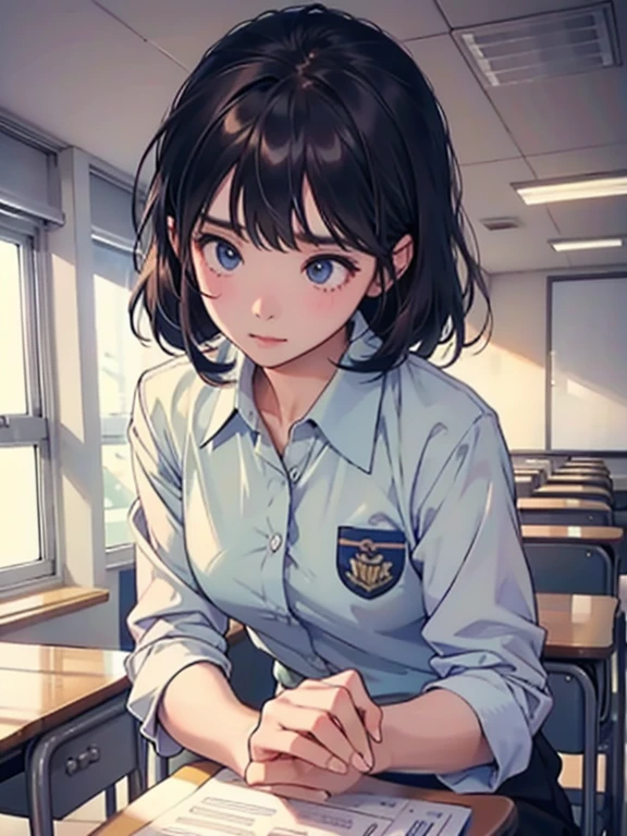 take an exam,classroom,很多学生正在classroom里埋头答题