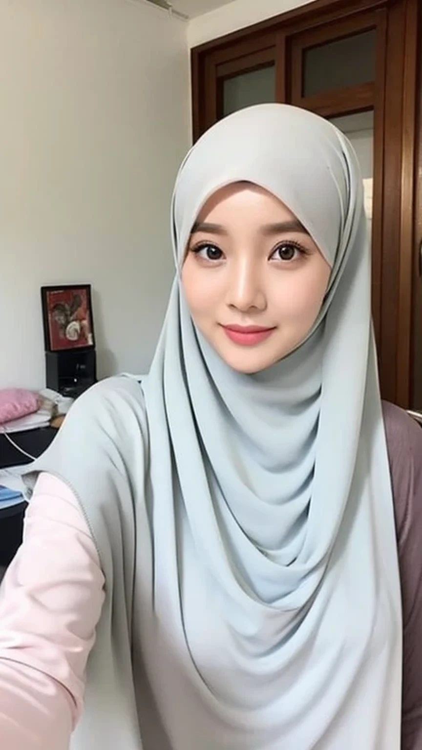 Beautuful Women、hijab, indonesian, a room、selfee、White Room、The face is cute、Vanrak Ayyans appears、1 girl, stylish