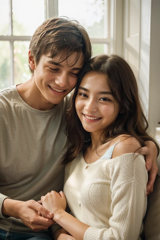 happy smiling couple looking at each other hugging best quality no defects
