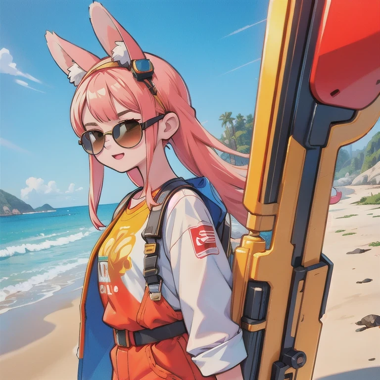 (masterpiece, best quality:1.2), 1girl, ((masterpiece, highest quality, Highest image quality, High resolution, photorealistic, Raw photo, 8K)), Retro Game, Nintendo, SEGA, Namco, Cyberpunk 1:25 miniatures,illustration,Side viewing angle,((Side viewing angle)),Wear gold wire-rimmed reflective sunglasses,Carry future weapons,very happy,Side viewing angle,whole body,three-dimensional,octane rendering,Perfect face,Collagen texture((flowing hair))((Gradient long fur rabbit ears))