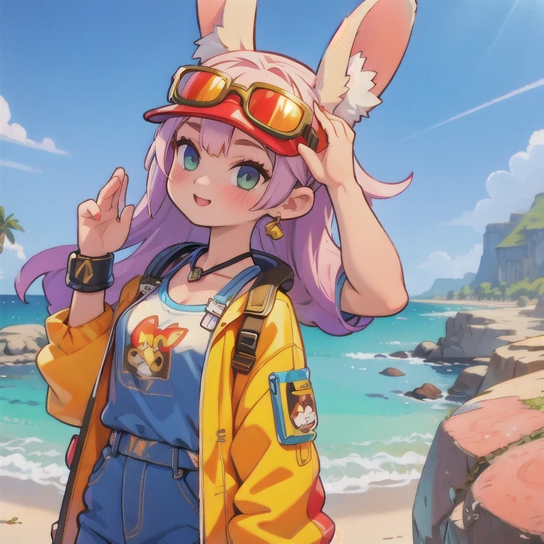 (masterpiece, best quality:1.2), 1girl, ((masterpiece, highest quality, Highest image quality, High resolution, photorealistic, Raw photo, 8K)), Retro Game, Nintendo, SEGA, Namco, Cyberpunk 1:25 miniatures,illustration,Side viewing angle,((Side viewing angle)),Wear gold wire-rimmed reflective sunglasses,Carry future weapons,very happy,Side viewing angle,whole body,three-dimensional,octane rendering,Perfect face,Collagen texture((flowing hair))((Gradient long fur rabbit ears))