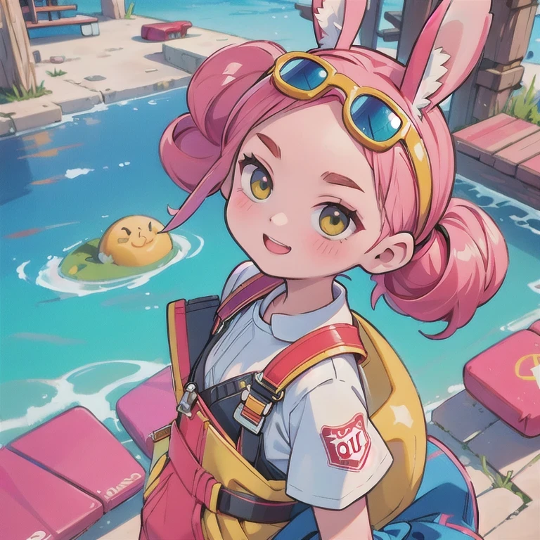 (masterpiece, best quality:1.2), 1girl, ((masterpiece, highest quality, Highest image quality, High resolution, photorealistic, Raw photo, 8K)), Retro Game, Nintendo, SEGA, Namco, Cyberpunk 1:25 miniatures,illustration,Side viewing angle,((Side viewing angle)),Wear gold wire-rimmed reflective sunglasses,Carry future weapons,very happy,Side viewing angle,whole body,three-dimensional,octane rendering,Perfect face,Collagen texture((flowing hair))((Gradient long fur rabbit ears))