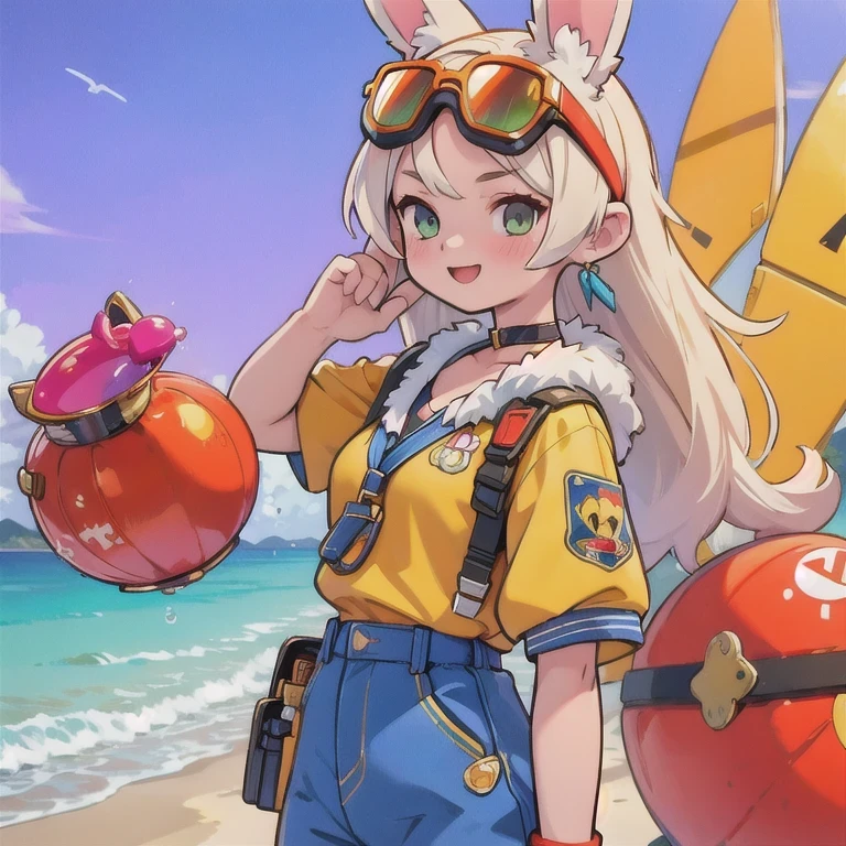 (masterpiece, best quality:1.2), 1girl, ((masterpiece, highest quality, Highest image quality, High resolution, photorealistic, Raw photo, 8K)), Retro Game, Nintendo, SEGA, Namco, Cyberpunk 1:25 miniatures,illustration,Side viewing angle,((Side viewing angle)),Wear gold wire-rimmed reflective sunglasses,Carry future weapons,very happy,Side viewing angle,whole body,three-dimensional,octane rendering,Perfect face,Collagen texture((flowing hair))((Gradient long fur rabbit ears))