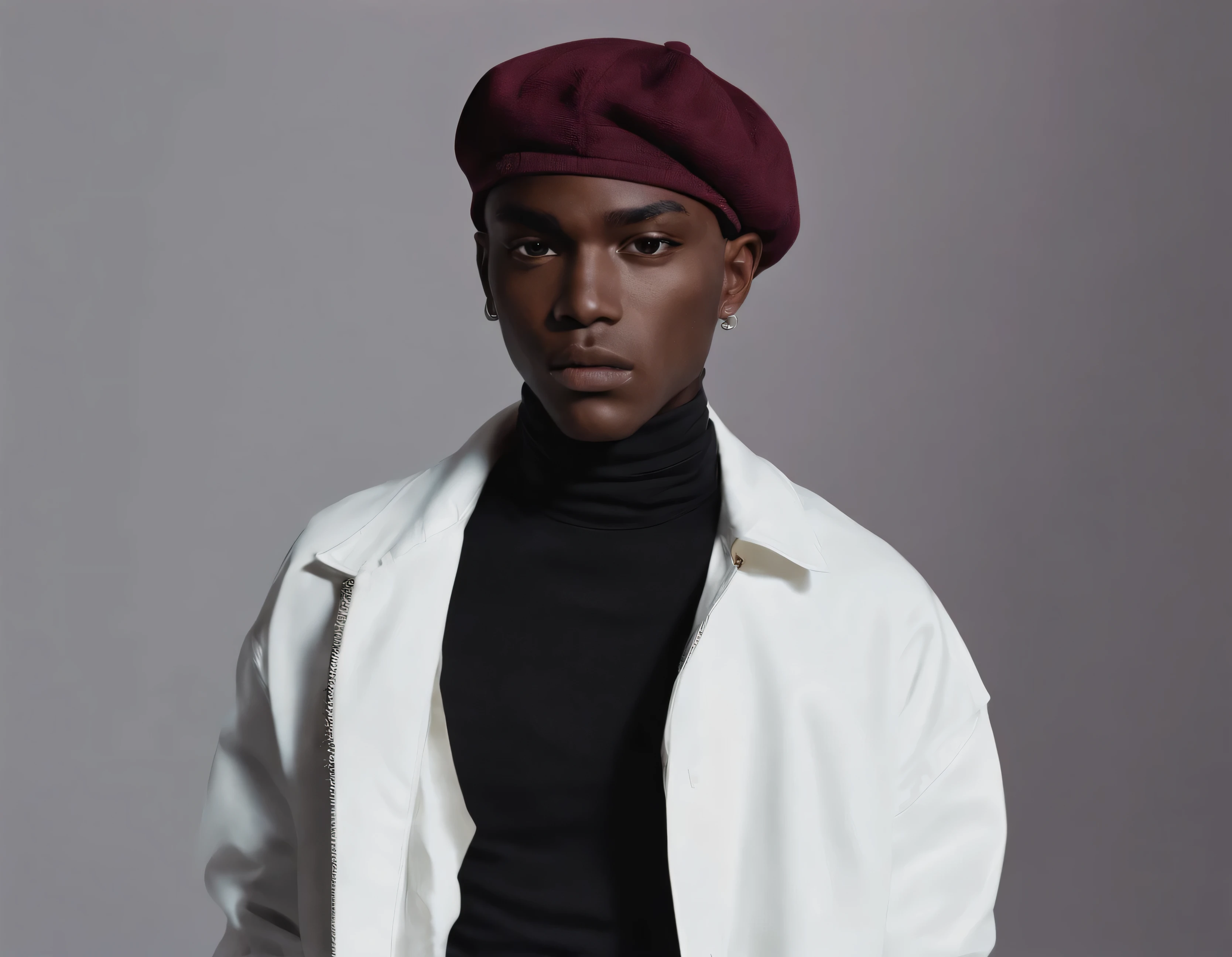 photograph, Burgundy lighting, on the moon, futuristic scene, full body african american male good physical lightweight, white shirt black sweat pants, head sock, skully, wearing cap,in the Ilford HP5, Sad, Fujifilm XT3, Apocalyptic stocky Digital Age Male Jeweler, Beautifully Lit, Nikon Z9, , Iphone X, Bloom light, Kodak Ektar, Kodak gold 200, confused, looking around scared