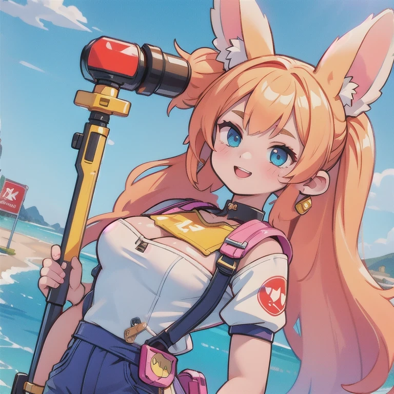 (masterpiece, best quality:1.2), 1girl, ((masterpiece, highest quality, Highest image quality, High resolution, photorealistic, Raw photo, 8K)), Retro Game, Nintendo, SEGA, Namco, Cyberpunk 1:25 miniatures，illustration，Side viewing angle，（（Side viewing angle）），Wear gold wire-rimmed reflective sunglasses，Carry future weapons，very happy，Side viewing angle，whole body，three-dimensional，octane rendering，Perfect face，Collagen texture((flowing hair))（（Gradient long fur rabbit ears））