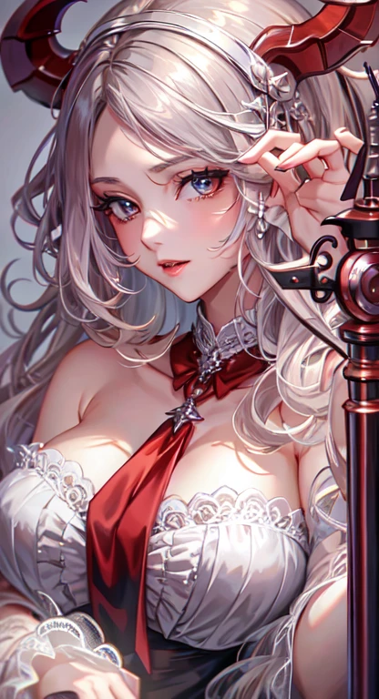 ((highest quality)), ((masterpiece)), (get used to it), perfect face , 20th generation ,beautiful girl , succubus , Fluffy clothes , medium breasts , Protruding shoulders , I can see the cleavage , 