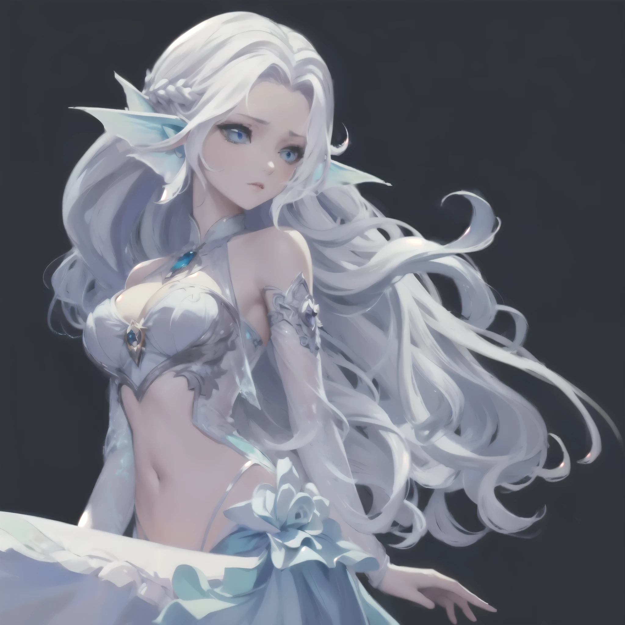 Anime girl with long white hair and blue dress posing, Beautiful and elegant elf queen, kushat krentz critical art women, artgerm on artstation pixiv, Detailed digital animation art, fantasy art style, 2. 5d cgi anime fantasy artwork, 8k high quality detailed art, Anime Fantasy Illustration, Character Artwork, Charming elf princess knight