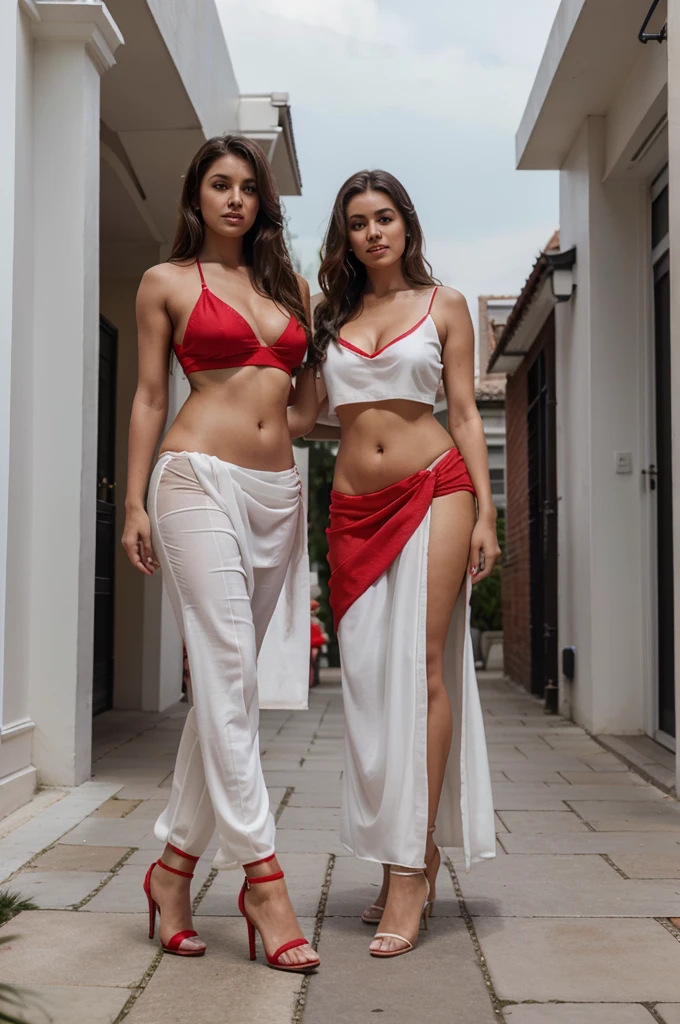 8k photo of women, size 44, skin colour British white, height 5.11, wear red saree, high heel