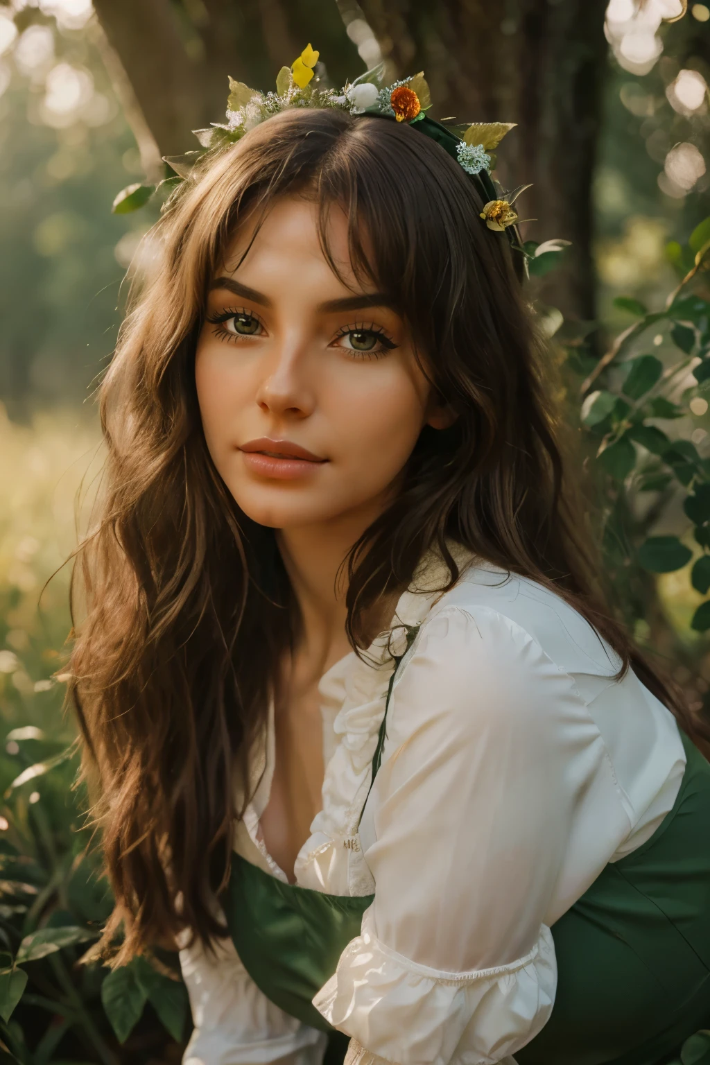  (((Chara Sophia))) 1Girl 18 years old, only, long messy hair, bangs, midsize , brunette hair, fullbody, realistic lips (Best quality,4K,8K,A high resolution,Masterpiece:1.2),Ultra-detailed,(Realistic,Photorealistic,photo-realistic:1.37),Bokeh,Green-haired beauty,Vertical yellow pupils,deer antlers,maid costume,Soft lighting,Bending over,Playful and elegant,Sharp focus,Super detailed,Ethereal,Landscape painting,Vibrant colors,Soft lighting