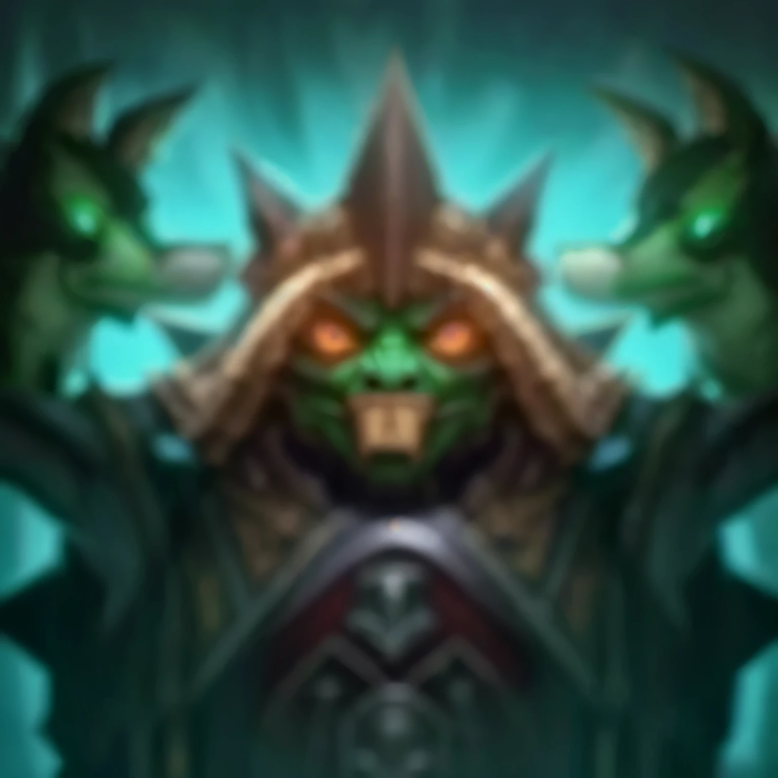 a close up of a person with a green mask on, locklegion, masterpeice, thertrevkaiser, amazing portrait of viego, warwick saint, in hearthstone art style, nasus, deathknight, grogu, goblin chainwalker, profile pic, profile picture 1024px, avatar image, medium portrait of a goblin, warlock sumerge