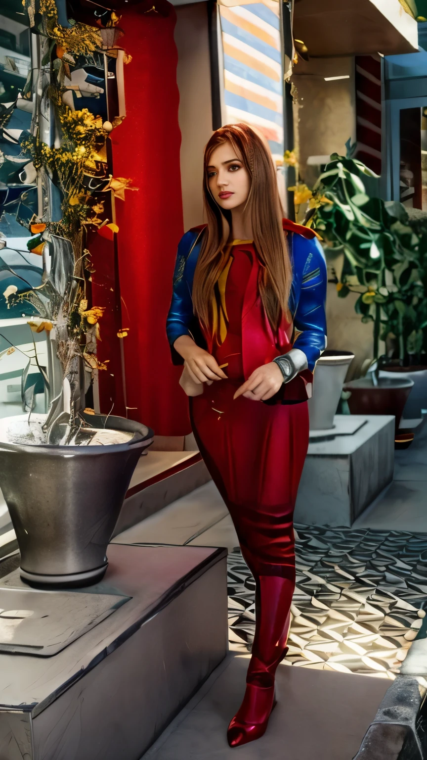 motor irreal:1.4,UHD,La mejor calidad:1.4, fotorrealista:1.4, textura de la piel:1.4, obra maestra:1.8, hermosa mujer con grandes pechos vestido de disfraz de Supergirl,minifalda corto, top corto, Fire apocalyptic city,(cabello rojo largo:1.4), (ropa rasgada:1.4),detailed:1.4,(Supergirl:1.4)