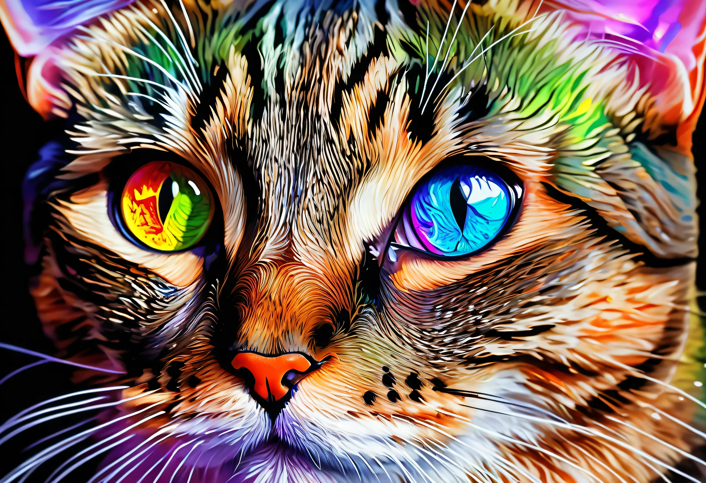 painting of a Cat with a colorful face and eyes, Beautiful Art UHD 4K, 4k Highly detailed digital art, 4k detailed digital art, Cat. digital painting, Detailed painting 4k, digital painting highly detailed, beautiful digital artwork, highly detailed digital painting, Highly detailed digital art, digital art 4k, Digital Art 4k, Amazing artwork in 8K