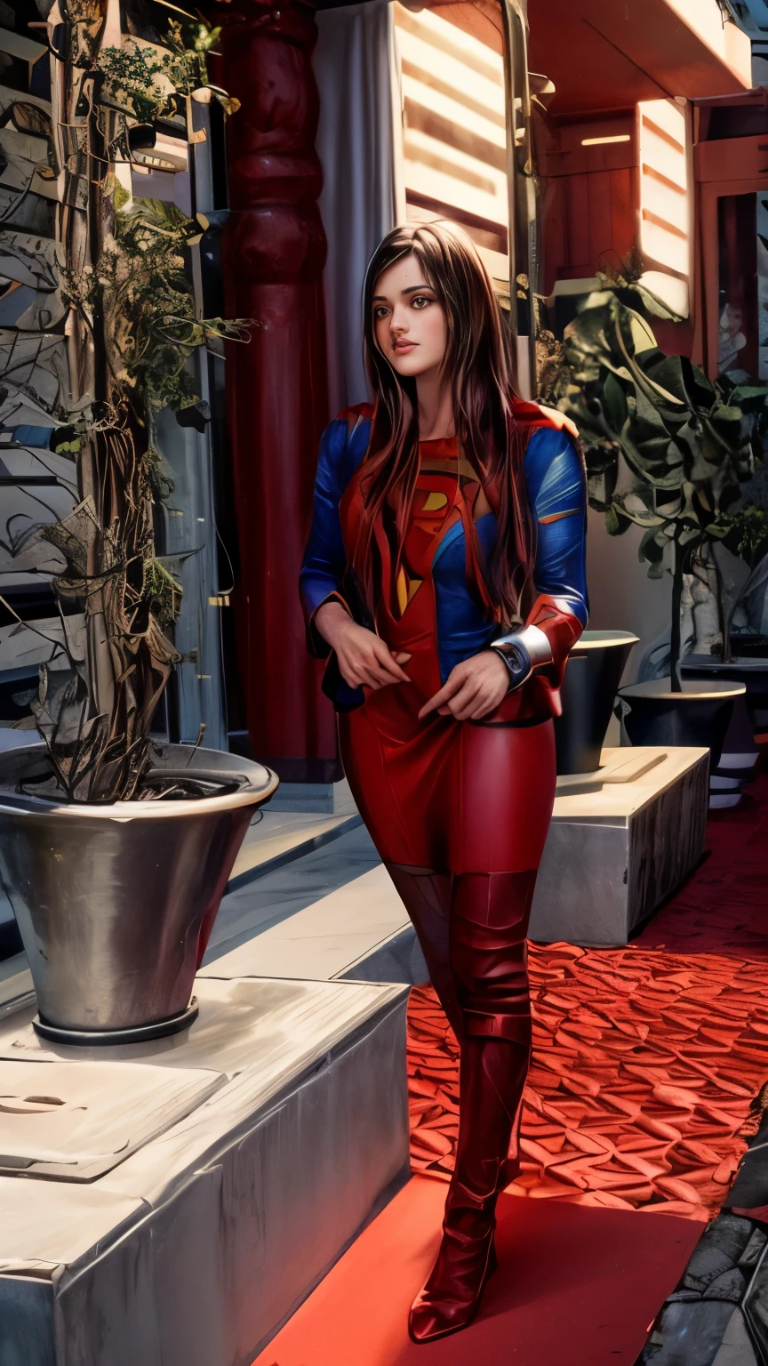motor irreal:1.4,UHD,La mejor calidad:1.4, fotorrealista:1.4, textura de la piel:1.4, obra maestra:1.8, hermosa mujer con grandes pechos vestido de disfraz de Supergirl,minifalda corto, top corto, Fire apocalyptic city,(cabello rojo largo:1.4), (ropa rasgada:1.4),detailed:1.4,(Supergirl:1.4)