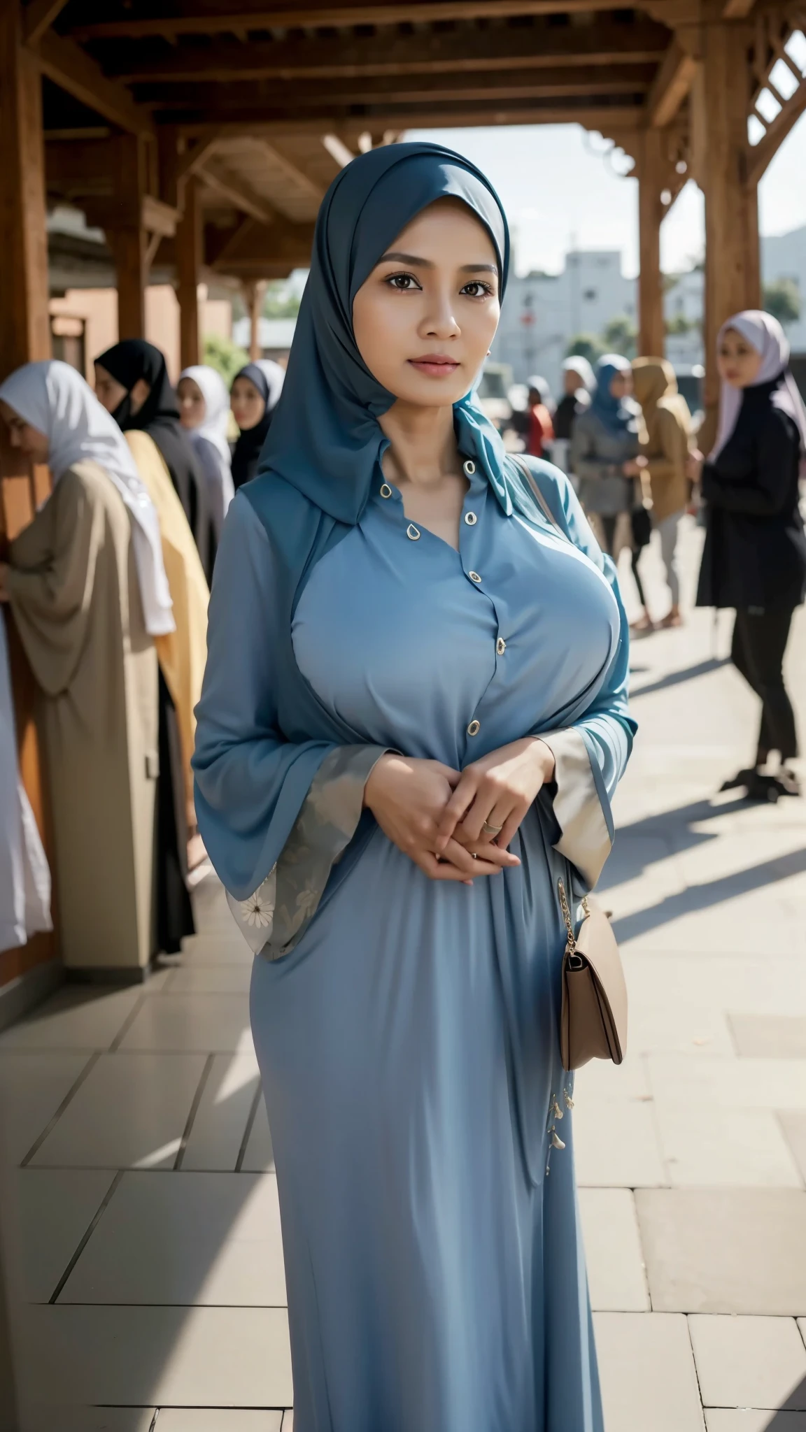 50 years Old, Hijab Indonesian mature woman, Big Tits : 66.9, Gamis, Breast out from her clothes : 1.9, at doctor office, Dark light, at Nighttime