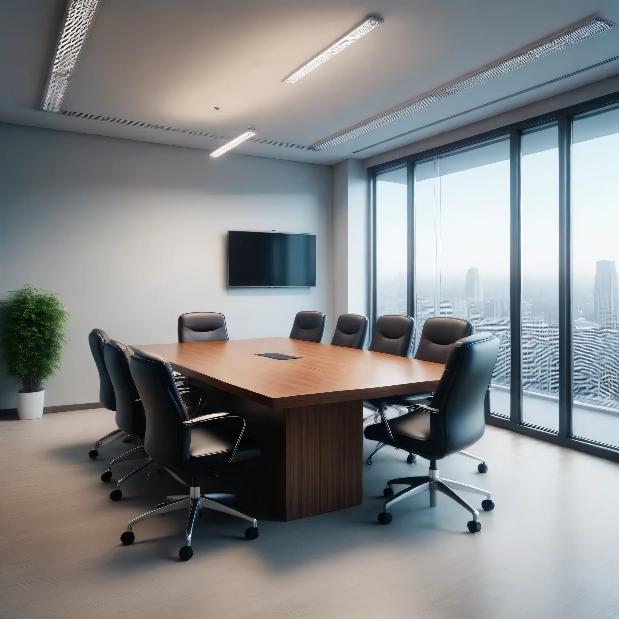 there is a large conference table with chairs in a room, office room interior, in a meeting room, office interior, interior background, modern office, meeting room, corner office background, office background, elegant interior, empty office, interior of room, office furniture, cubical meeting room office, set inside of office, 3d render”, photorealistic room, sparse room