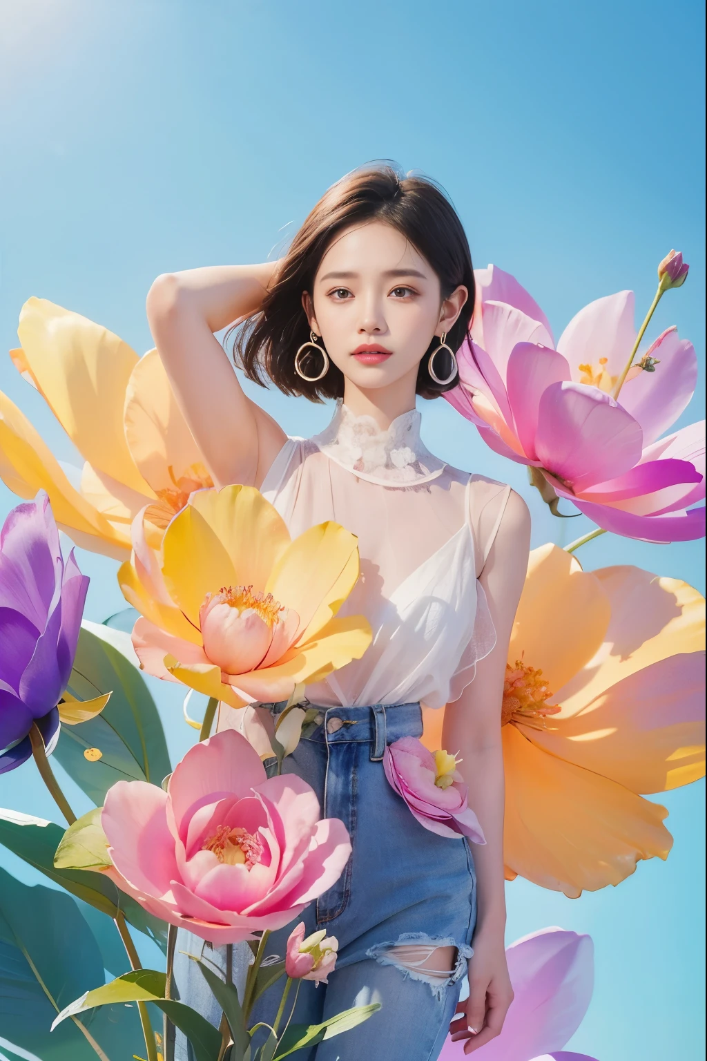There was a woman standing in front of a bouquet of flowers, inspired by Yanjun Cheng, official artwork, author:Russell Dongjun Lu, Popular topics on cgstation, by Yanjun Cheng, Artgerm and Atey Ghailan, author:unbelievable, Beautiful digital illustration, yanjun chengt, Official illustration, Beautiful digital artwork, A beautiful artistic illustration