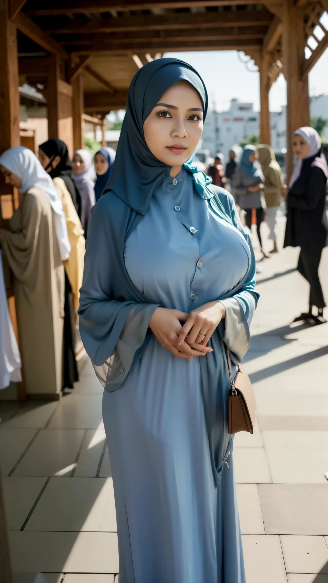50 years Old, Hijab Indonesian mature woman, Big Tits : 66.9, Gamis, Breast out from her clothes : 1.9, at doctor office, Dark light, at Nighttime