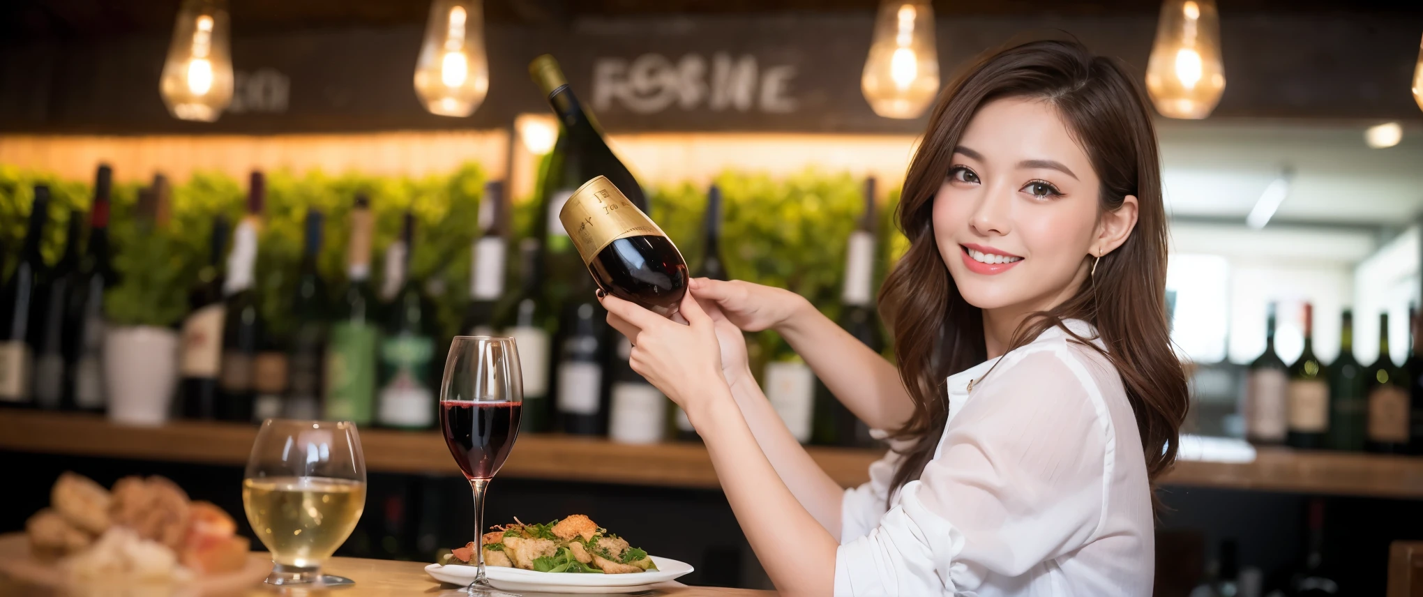 ((highest quality、8K、masterpiece:1.3))、Beautiful woman perfect body:1.4、slimなボディ、((Bob Hale、straight hair:1.2))、 ultra high resolution, bright image、2. Wine Beauties, beautiful face, blue eyes, fine eyes, light shines on your face, blush your nose, short hair,Spectacular view of the sunset sky and clouds、Amazing mountain views、ニコニコ明るいsmile、smileの素敵な女性、bright face、Fox face、lady、Champagne、Wine bottle、wine glass、red wine 、Appetizer、Italian food、two beauties、brown hair、shortcut、long sleeve shirt、Winter Fashion、dress、wine bottle、sparkling wine、Pretty Woman 1, (slimな顔), (brown hair), (shortcut), cheeks turn a little red, (36 years old), 39 years old, charming beauty、restaurant, nova frog style, actress, model, Upper body, White wine, slim, wine glass, 真ん中に置かれたwine glass, smile, (smile: 1.15), 綺麗なfine eyes, Strong light and shadow,moist body:1.5、delicate eyes、brown hair、The hair is very shiny、