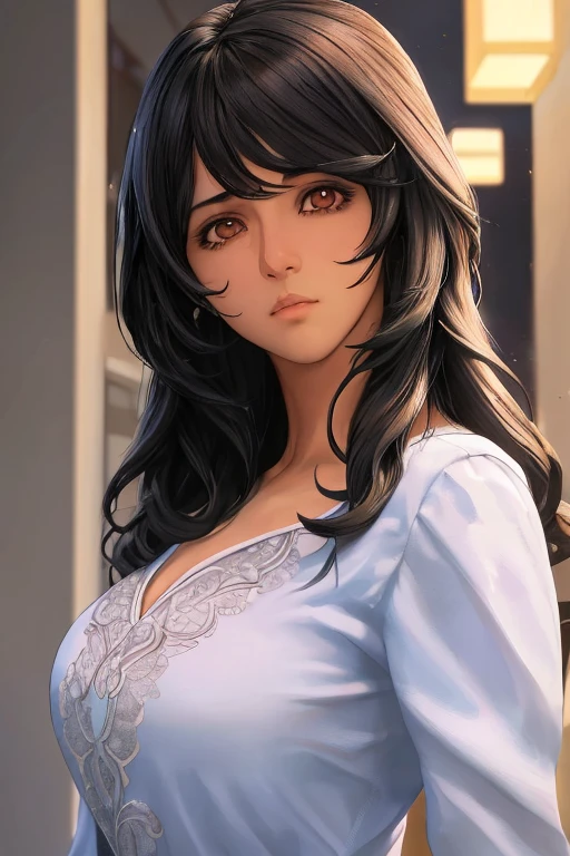 (masterpiece:1.2, best quality1:1, ultra-detailed:1.2, best shadow, 8k:1.1), (contrasting background, plain white background), (beautiful detailed face), colorful, hyper detail, dramatic light, intricate details, (1 girl, solo, black hair, soft face, messy long hair:1.2, wavy hair:1.1, white eyes, black retina, glowing eyes, dynamic angle, highschool outfit, schoolgirl, upper body:1.2), (eye focus:0.9), (beautiful eyes), (center focus:1.2), depth of field, dark purple particles, makeup, dark red lipstick, dark red eyeshadow, hyperdetail makeup, hyperdetail lipstick, hyperdetail eyeshadow, japanese girl