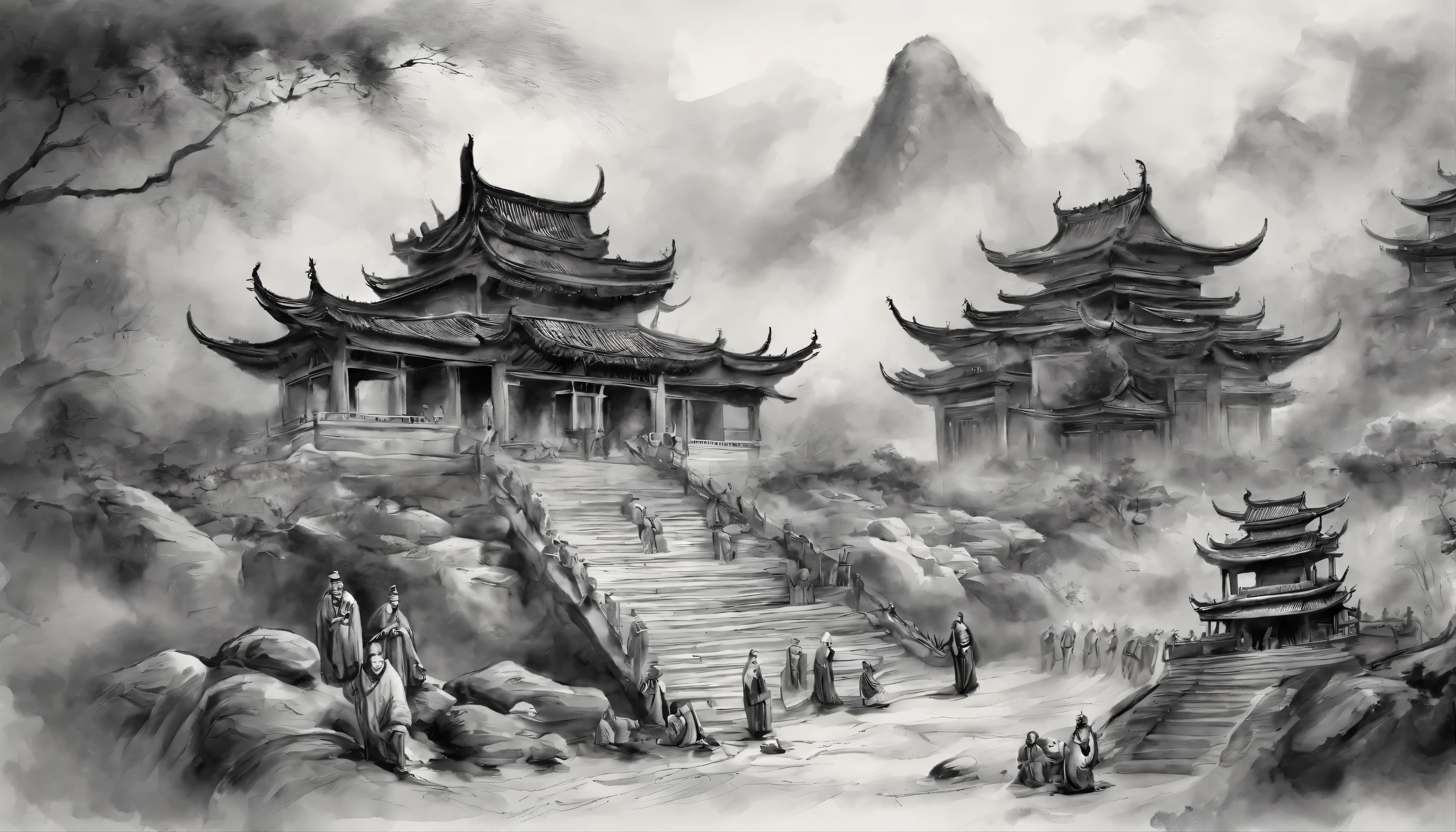 Scene of the Heavenly Sacrifice Ceremony，People kneel down devoutly，But the expression is more of blessing and gratitude，Deep Black and White，China，Sky，god rhyme，god，