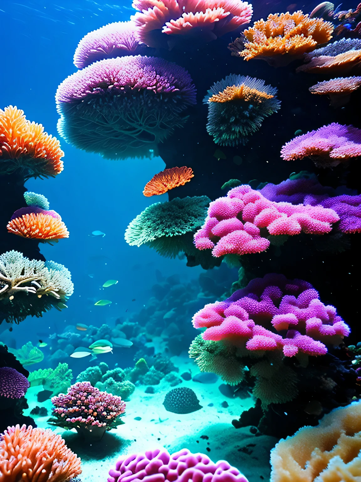 Mysterious Lights in the Deep Sea Trench，Undersea Kingdom， A wide variety of marine life，（beautiful coral reef：1.2），（Colorful tropical fish：1.4），seaweed，Glowing jellyfish，shipwreck，light leak，depth of field，stunning scenery，film grain，Color difference，dynamic lighting，dramatic lighting，high dynamic range，realistically，film grain，Color difference，high resolution，Ultra-detailed，fine details，The content is very detailed，shadow， sharp focus，movie lighting，