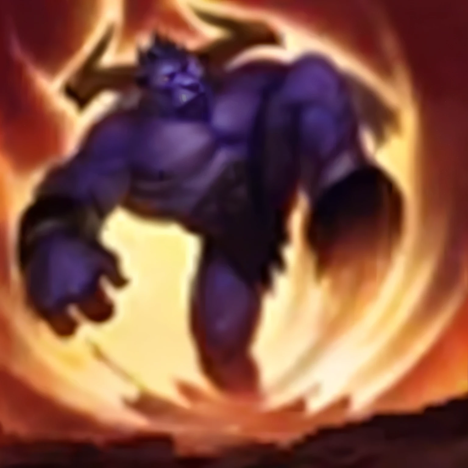 a close up of a cartoon gorilla with a fire ring around it, nasus, style of league of legends, splash art, league of legends character, balrog, gapmoe grimdark, obsidians skin, wild rift, arcane jayce, tane skin, muscled humanoid balrog demon, gigantic, warwick saint, leblanc, venomfang