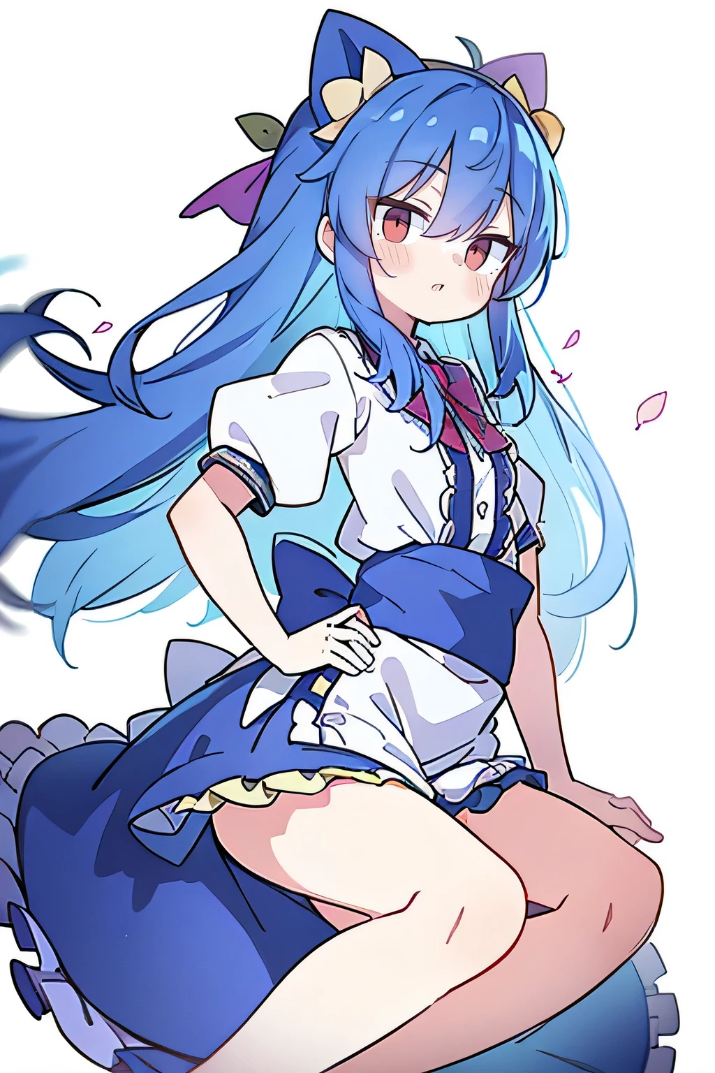 (masterpiece),best quality, expressive eyes, perfect face, 1girl,
Put your hands on your waist,fair, Gorgeous,Japanese cartoons,girl,lola,Hina Angel, blue hair, blue haired, floating clothes,Grab your waist, Grab your waist, hands on hips , hands on hips,sit, sit on ground, Legs on the ground, flat chest,Petals fall,