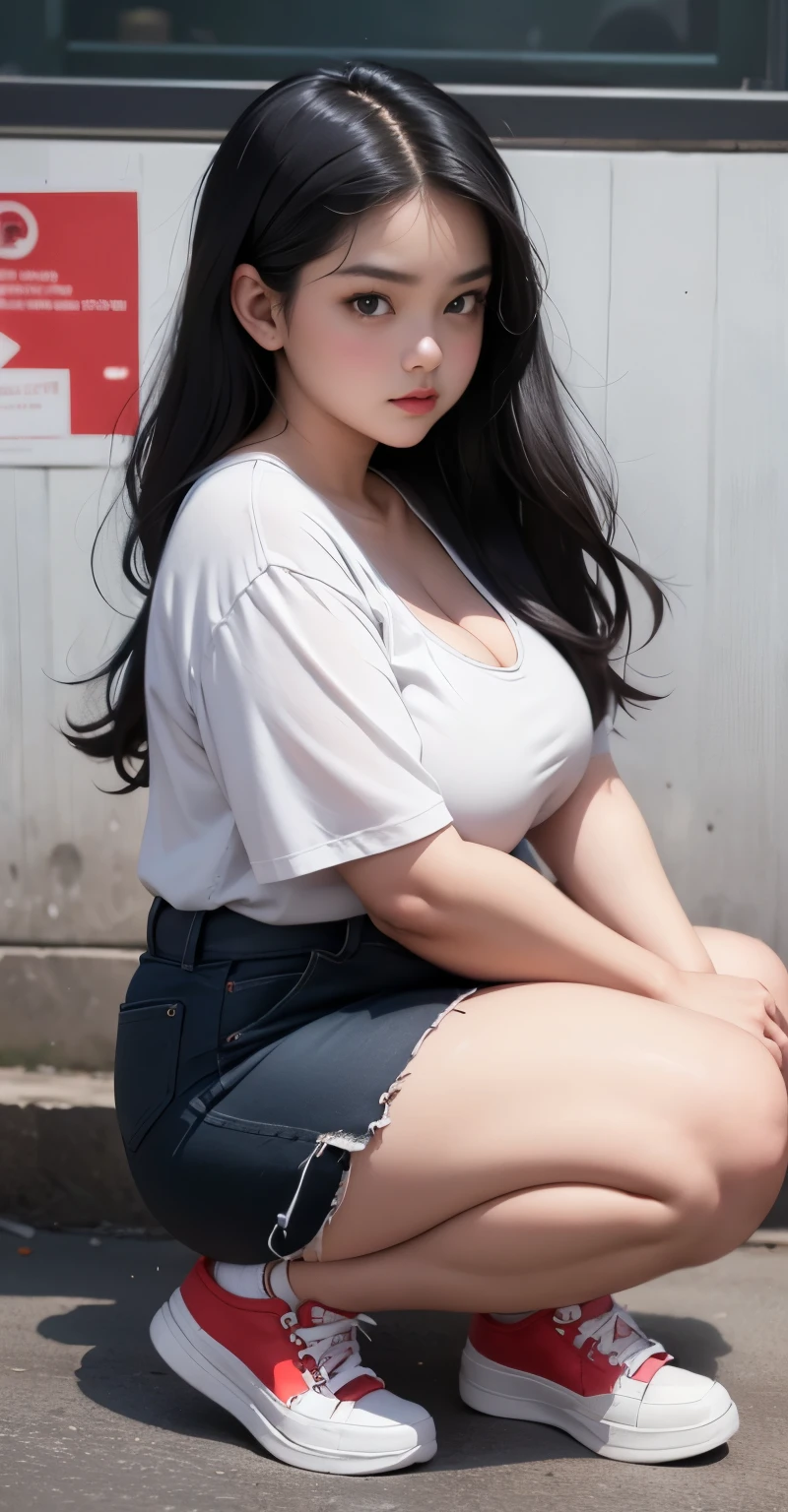 Gadis tahun, tubuh chubby , pose acak di ruangan hitam, memakai sneakers warna merah, payudara kecil, paha tebal, , thick arm, hot , , fat belly, long dressed , SFW, , SMALL CURVY , Wide cleavage, chest
