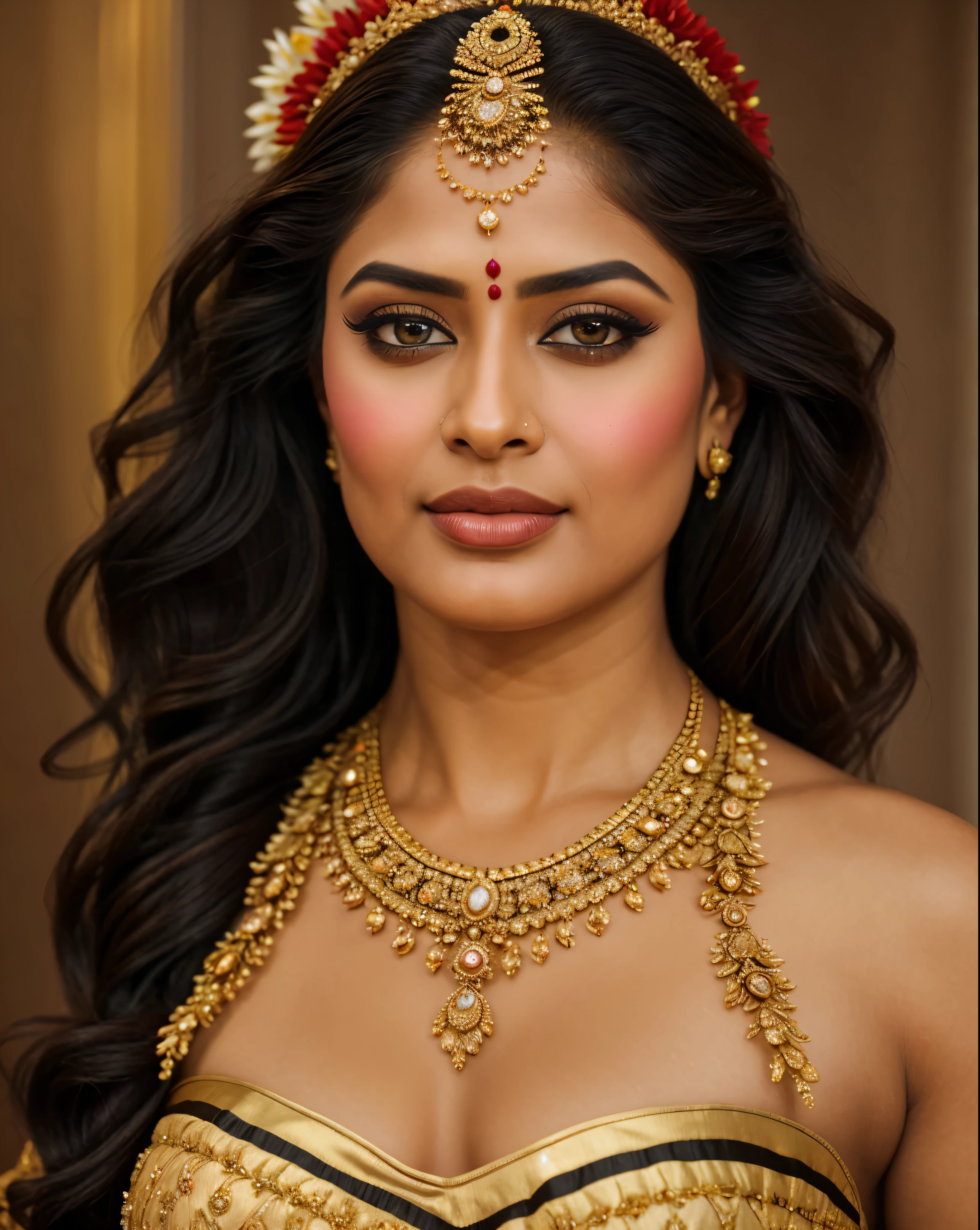 Beautiful Indian Woman, wearing saree, sari Beauty, gorgeous, Apsara, Maharani, royal queen woman, nymph from Hindu Mythology, Urvashi, matchless beauty, Highly detailed, Oil Painting by Peter Paul Rubens inspired by Raja Ravi Varma, Matchless beauty, captivating, gorgeous, heavenly beauty, celestial beauty, by Peter Paul Rubens, 13, realistic, hyper realistic, micro details, incredible artwork, insane details, ultra High resolution, 8k, 32k, acrylic on canvas, intricate, flawless, detailed, detailed face, detailed eyes, masterpiece, by Peter Paul Rubens, by Caravaggio, by William Adolphe bouguereau, perfect face, perfect body, beautiful art, realism, baroque, renaissance Art, highly textured, beautiful and detailed eyes, uhd, best quality,
