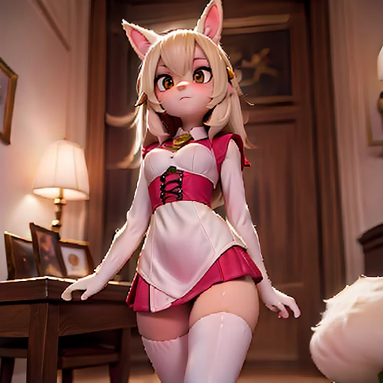Nude, miniskirt, furry, female, bottom view, pussy, rabbit, no head hair, skirt lifting