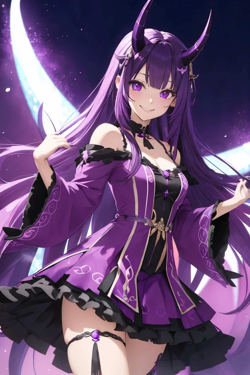 Gemstones Space Background　Sitting on the throne　Purple Hair　Purple eyes　Purple Dress　beautiful girl　Girls' Front,