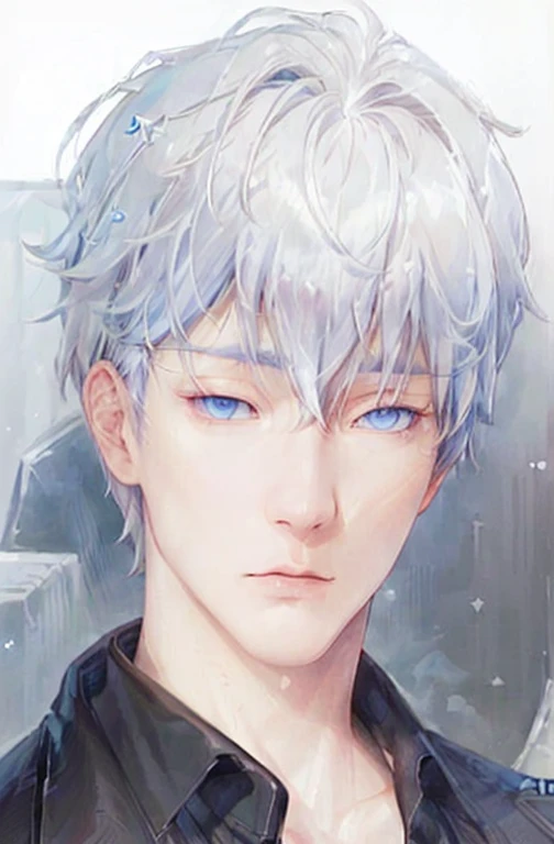 ((SUPER REALISTIC)) a close up of a person with white hair and blue eyes, kaneki ken, ken kaneki, tall anime guy with blue eyes, he has dark grey hairs, delicate androgynous prince, male anime character, handsome prince, anime handsome man, kaworu nagisa, a silver haired mad, white haired deity, beautiful androgynous prince