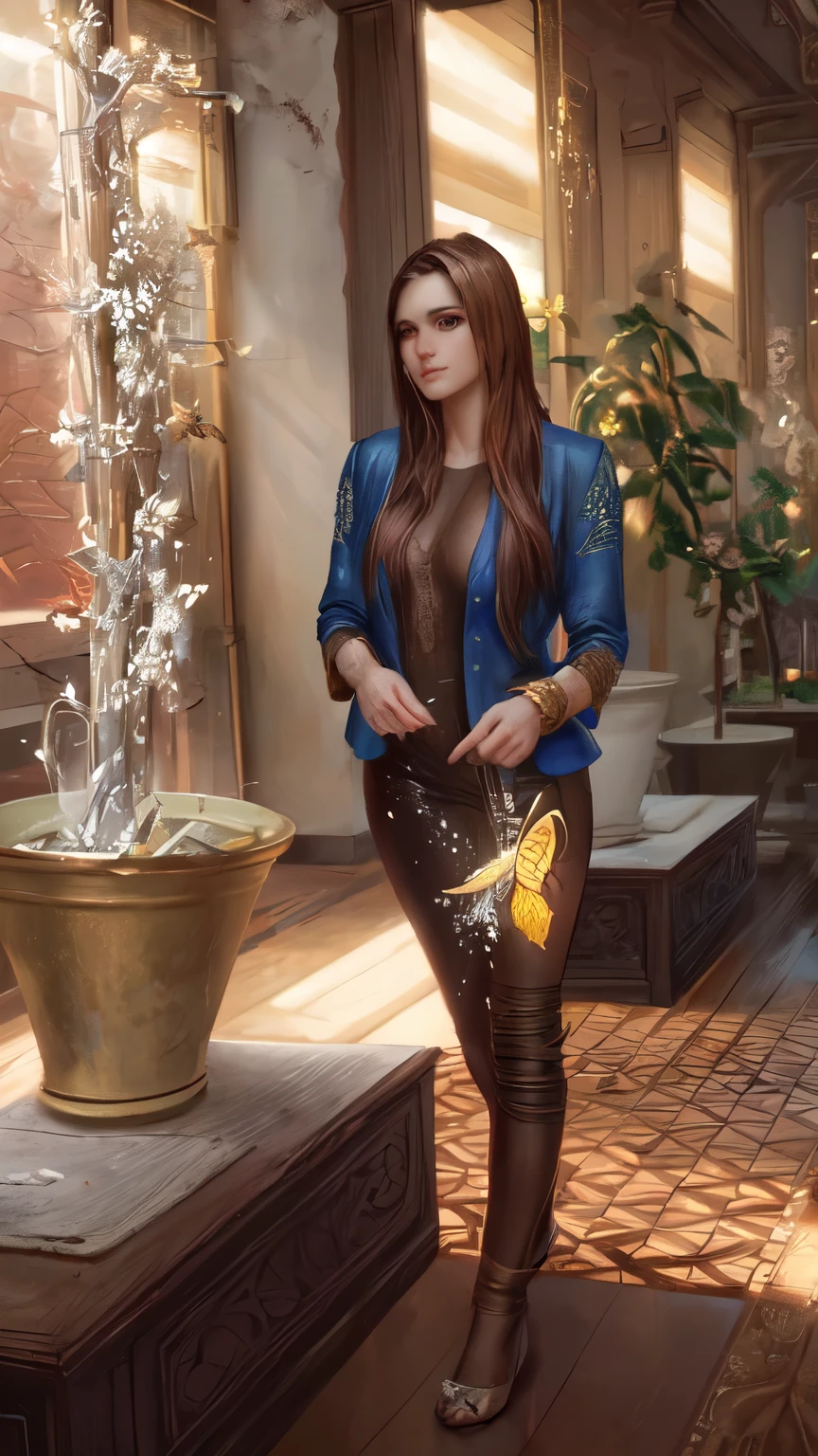 8k portrait of beautiful cyborg with brown hair, intricate, elegant, highly detailed, majestic, digital photography, art by artgerm and ruan jia and greg rutkowski surreal painting gold butterfly filigree, broken glass, (masterpiece, sidelighting, finely detailed beautiful eyes: 1.2), hdr,