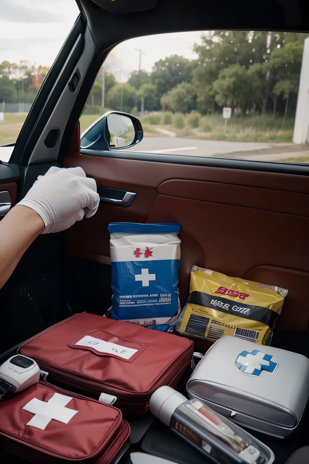 Car first aid kit, close-up, 4K, ultra quality