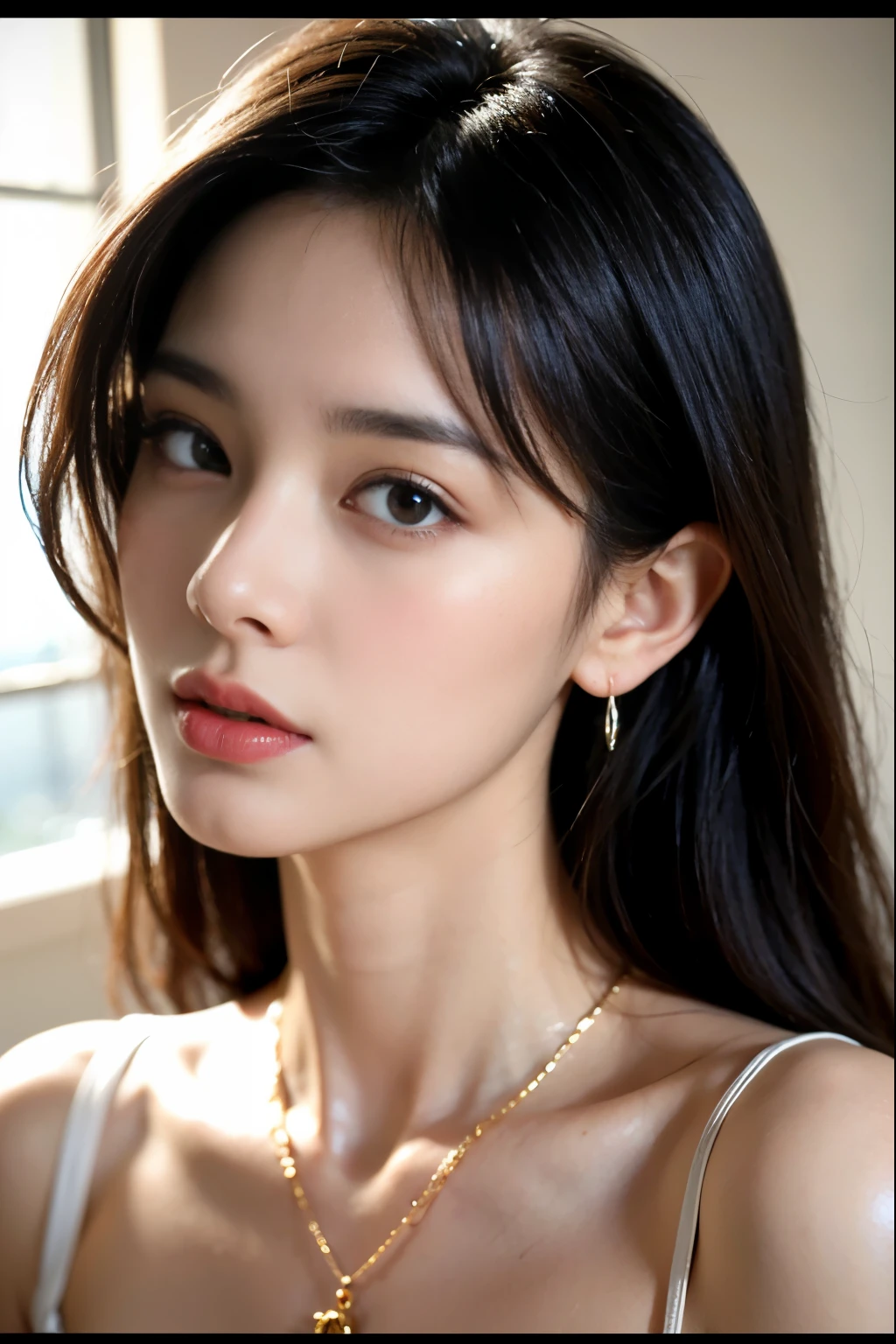 (masterpiece:1.3), (8 thousand, realistic, RAW photos, best quality: 1.4), (1 woman),(very sexy), (Beautiful makeover), (유난히 아름다운 realistic 얼굴), (Build a beautiful body) , (beautiful face), (beautiful face), (long eyelashes), (double eyelid), (realistic face), (black hair. parted, long hair:1.3), (아름다운 parted스타일), (realistic eyes), (really beautiful and delicate eyes), (realistic skin), (beautiful skin), (absurd), (attractive), (ultra high resolution), (extremely realistic), (very detailed), (golden ratio), (necklace), (earring), (So beautiful and sexy)