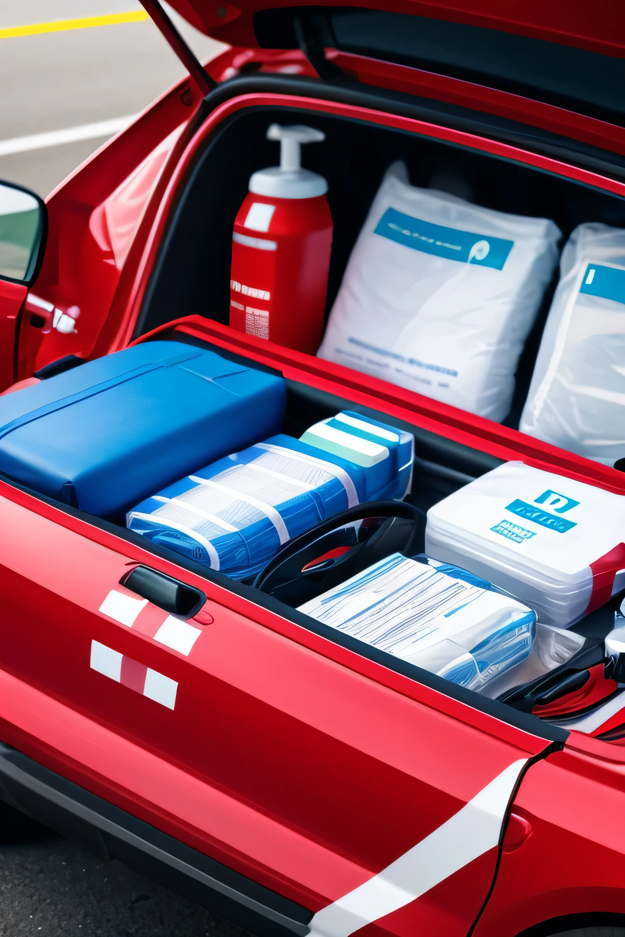 Car first aid kit, close-up, 4K, ultra quality