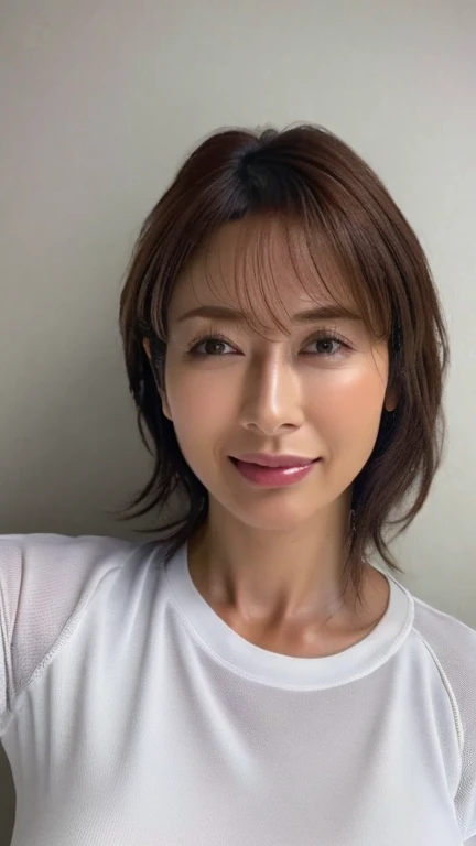 do, highest quality, (Highly detailed CG Unity 8K wallpaper), (highest quality),edge orgasm、((Full body shot 0.85))、woman with edge_face、48 years old、brown hair、Bathroom、((Sweat) ),((Sweatで光る肌))((Sweatで光る鎖骨,Sweatで光るface)),（(Sweatだくの肌))((Sweatで濡れた肌)),　big breasts、white blouse、Tight Skirt、gentle smile、視聴者を誘惑do視線、