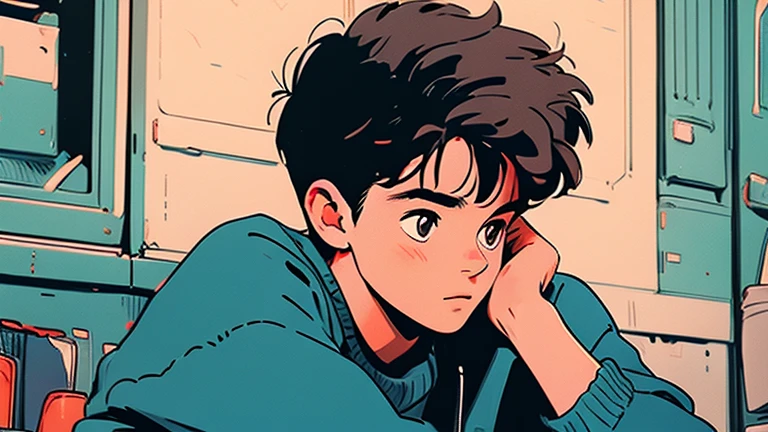 A well-dressed male college student is sitting on a chair thinking,Surrounded by question marks