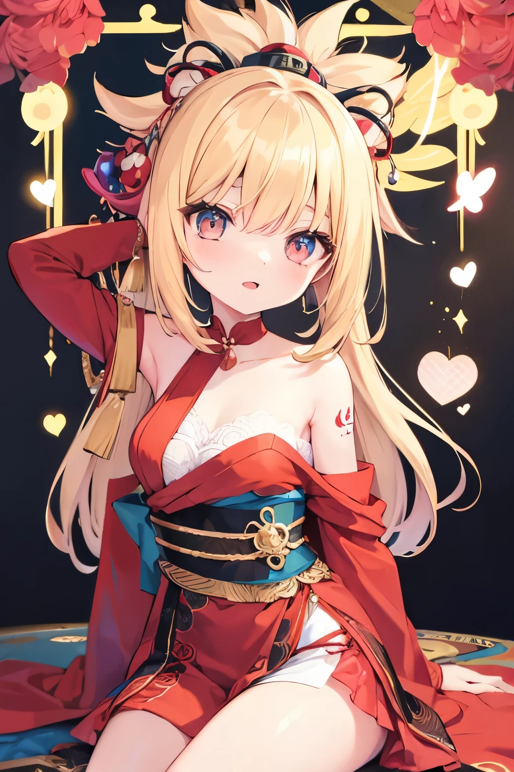 Very beautiful and shining eyes、shining eyes、((1 girl))、small breasts、big mouth、childish clothes、***************,highest quality, masterpiece, High resolution, alone, {yoimiya_Genshin:1.15},young, blonde_hair, 前hair, hair_ornament, ponytail, 1 female、、masterpiece、highest quality、Accurate、Oiran、provocative pose、tongue、Big eyes、spread your legs、I can see the whole body、masterpiece, highest quality, High resolution, get used to it, teenage girl，ボサボサのhair，sexy，have a tattoo，attraction，Heartwarming，Heart rate，cropped shoulder，