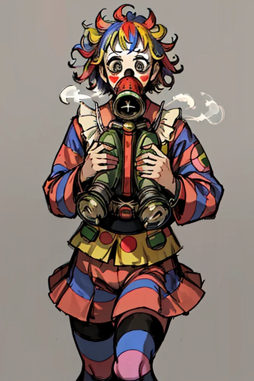highest quality, High resolution,clown、Military gas mask、clown、uniform
