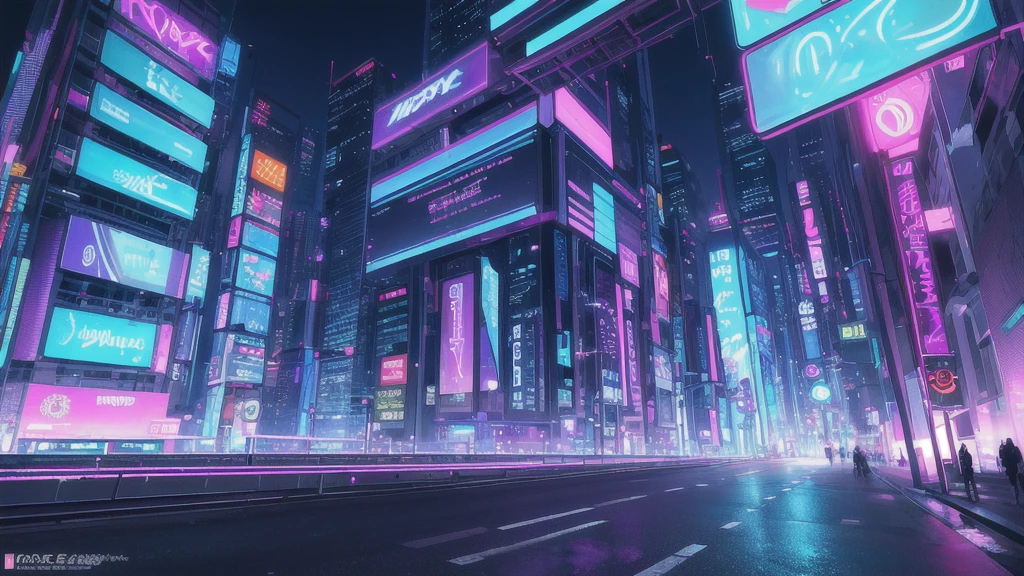 (masterpiece, top quality, best quality, official art, beautiful and aesthetic:1.2),(blue purple neon lighting), (vibrant glow), dynamic colors, striking contrast, futuristic vibe, electric energy,reflective surfaces,(cityscape:1.3),8k,official wallpaper, (cyberpunk:1.2) ,future street (one point perspective)