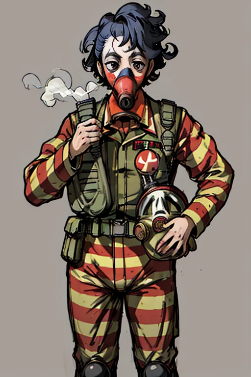 highest quality, High resolution,clown、Military gas mask、clown、uniform
