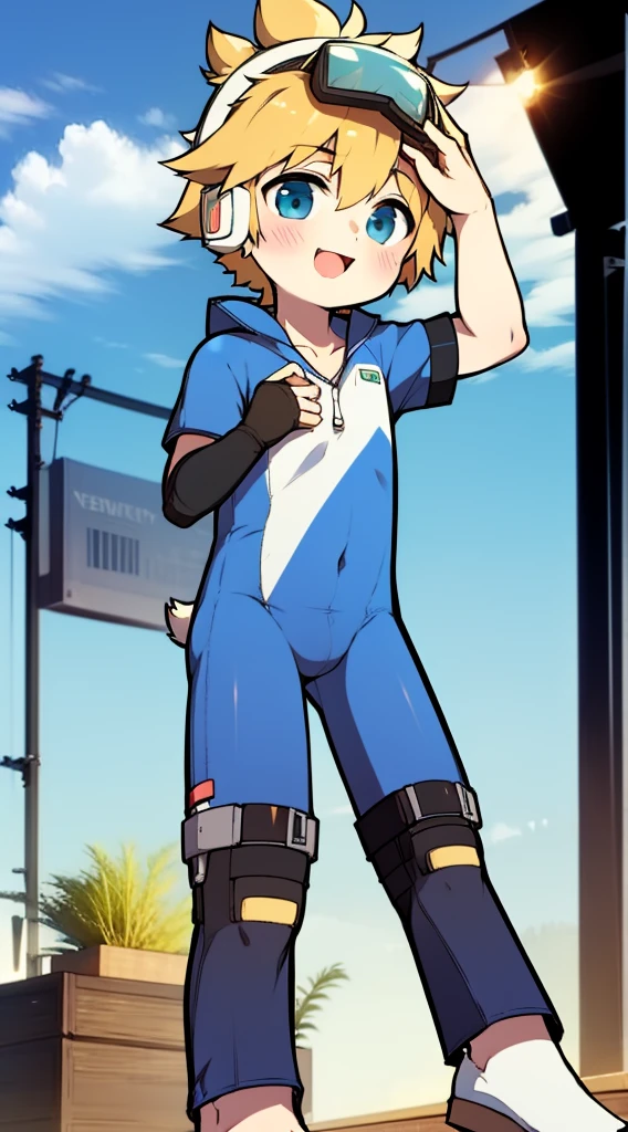 2D Boy Shota,One-piece mountaineering suit,Slim, healthy body,Put the headphones on your head,stand up,goggles,Rabbit ears,happy,Sailor collar,Lovely,love