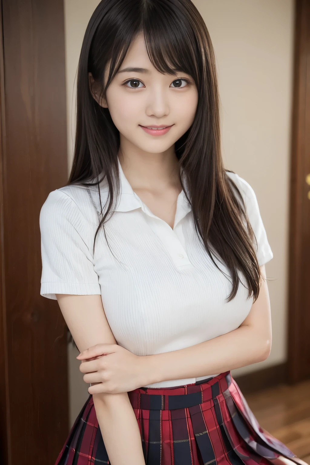 (8K, Best Quality, masutepiece: 1.2), (Realistic, Photorealistic: 1.37), オマンコのultra-detailliertな, 1girl in, Beauty, Cute, Smile, Solo, (鼻红), (Smile: 1.15), Beautiful eyes, (Long hair: 1.2), Floating Hair Novafrog Style, Full body, (huge-breasted:1.0), (((Cute Japan Beautiful Girl))), (Beautiful detailed eyes), (top-quality), (ultra-detailliert), (​masterpiece), (School uniform:1.4), (Very mini skirt:1.4), (Model-like body style), (Long leg)