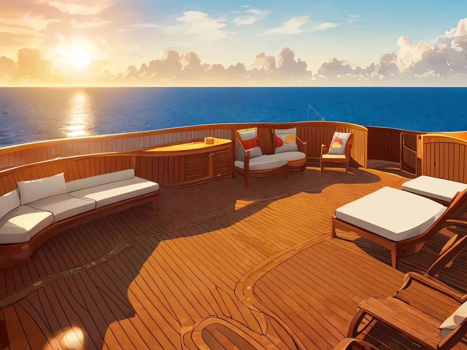 Cruise ship deck,sun,Kaihara,Animated Illustration