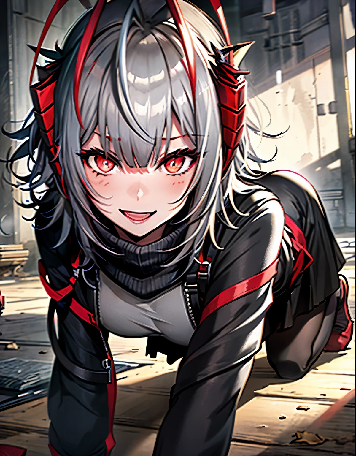 (masterpiece:1.2),(highest quality,High resolution), Careful shading and highlighting, sadistic face, evil smile, Blushing Open mouth, crawl on all fours, 1 girl, alone, looking at the viewer