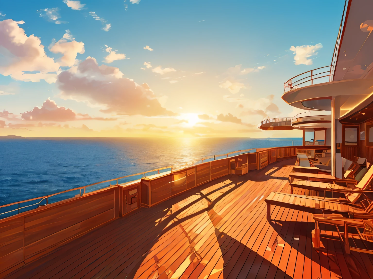 Cruise ship deck,sun,Kaihara,Animated Illustration