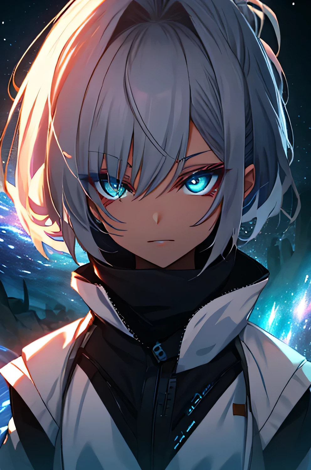 Teos Overload power of darkness god Unknown beauty gray Gradation universe odd eye Fluorescent Eyes Shining eyes in the darkness